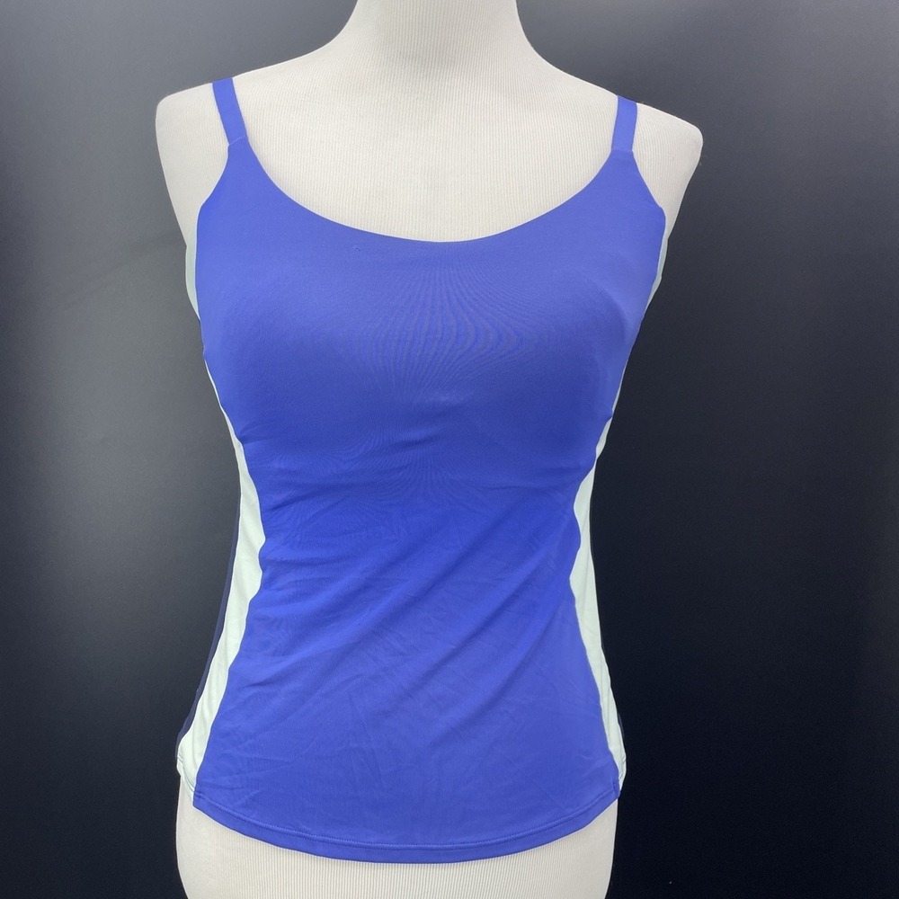 Athleta Women's Size 34D/DD Coastline Bra Cup Tankini Top Blue Color Block Flaw